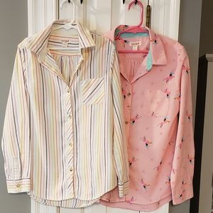 Cat & Jack girls pink long sleeve & white blouse with colored stripes size 10/12